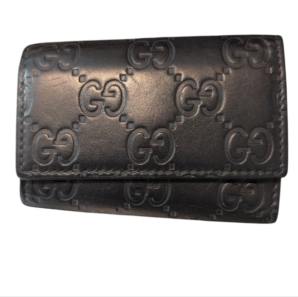Gucci Black Leather Wallet Key Pocket Purse Preloved Few Key Rings Missing - Picture 1 of 11